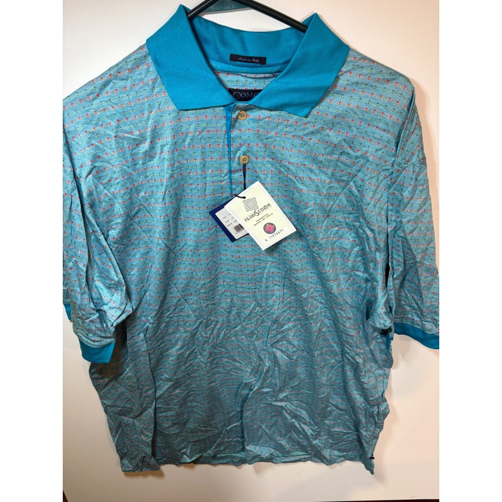 COMO Sport Polo Shirt Men's XL Turquoise Blue Filo di Scozia Luxury Italy NWT